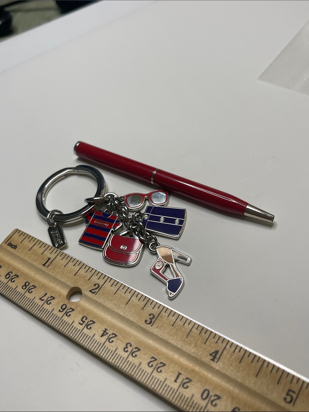 Coach Red, Purple & Tan Enamel Charm Key Ring and Coach Pen - Picture 4 of 7